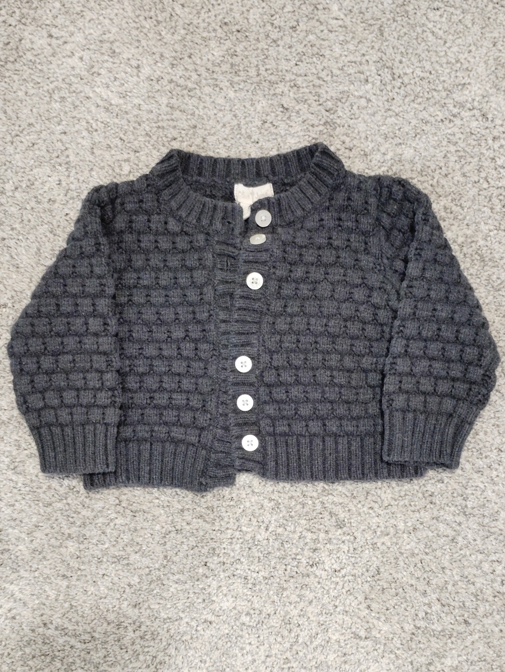 Kids Charcoal Bubble-Stitch Button Cardigan